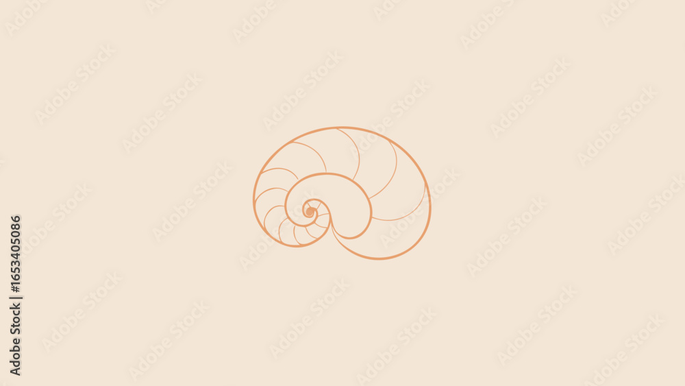 Poster Minimalist illustration of a nautilus shell in outline on a pale peach transparency background spiral geometric