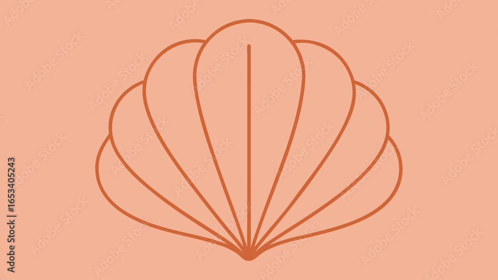 Poster outline of a large scallop shell on a peach transparency background seashell marine