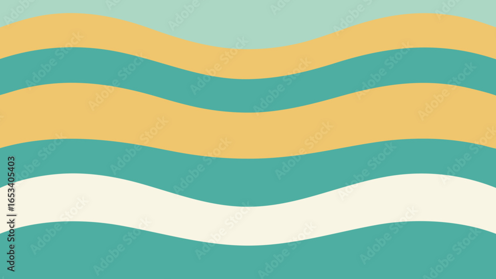 Poster retro wavy stripes pattern in teal yellow and cream abstract transparency background