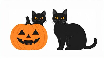 GeneratedHalloween Icons Set with Pumpkin and Two Cute Black Cats