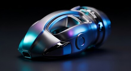 Futuristic chrome concept transport pod with a sleek aerodynamic design