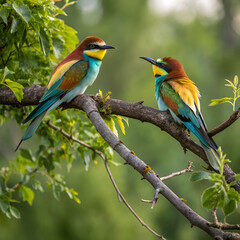 bee eater trying to eat an insect next to another