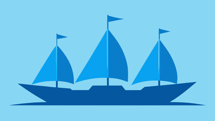 Fototapeta premium Three Blue Sailboats With Flags On A Light Blue transparency background ship sailing