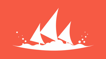 Transparency background White silhouette of three sailboats on red background with splashing water sailing ship