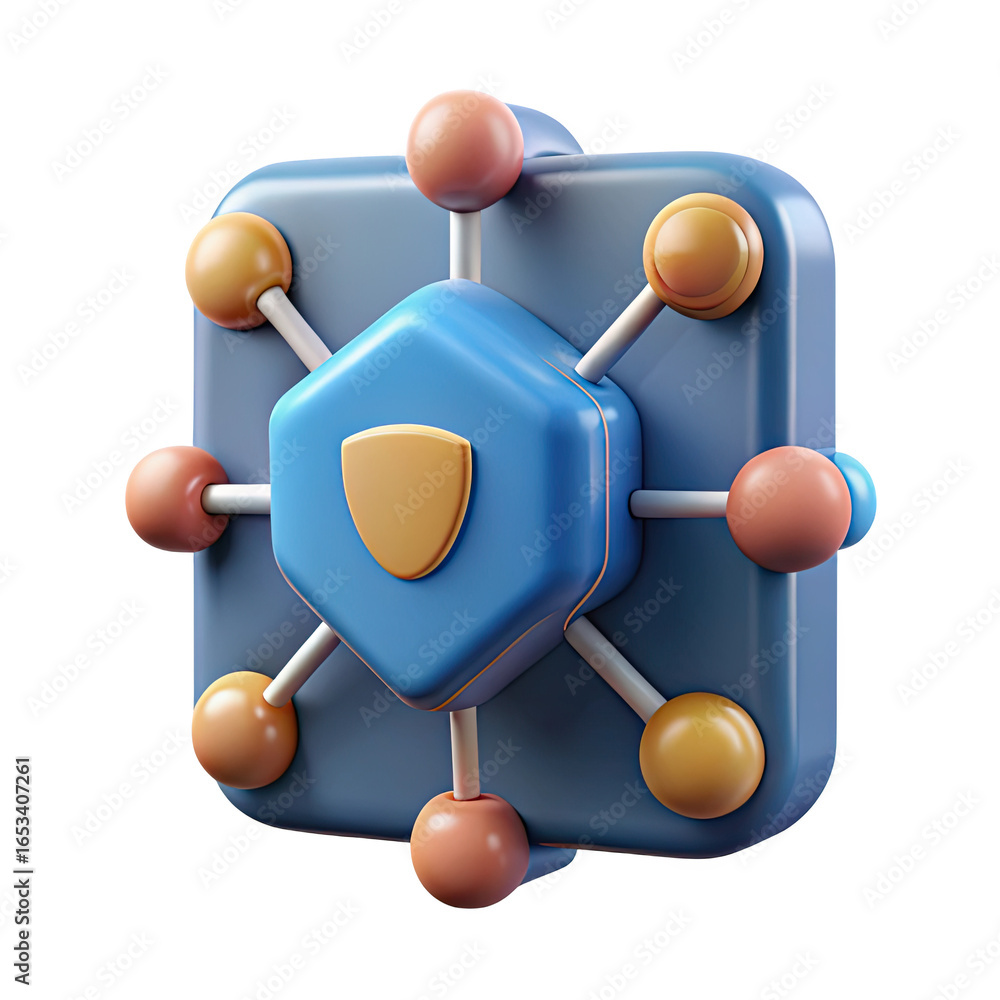 Aufkleber 3d abstract network security icon with shield and connected nodes isolated on transparent background
