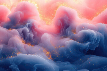 Surreal 3D Fantasy Wallpaper Featuring Pink Mountains and Golden Clouds