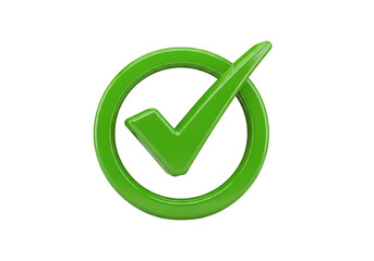 3d illustration of a vibrant green check mark inside a circular border, symbolizing correctness and success, isolated on transparent background