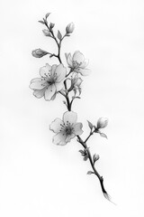 Fototapeta premium Pencil drawing of cherry blossoms on branch with buds