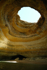 View of the inside of Benagil Cave in the Algarve of Portugal