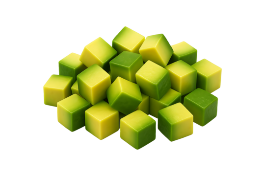 Diced Avocado Cubes Isolated on a Transparent Background