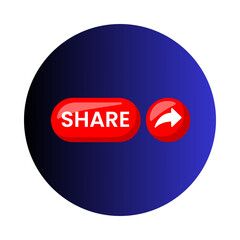 Red share button with arrow icon on dark blue circle background