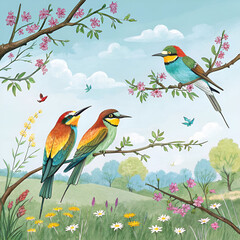 colorful bee eaters birds in springtime as