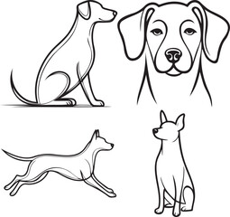 Minimalist dog line art illustration set