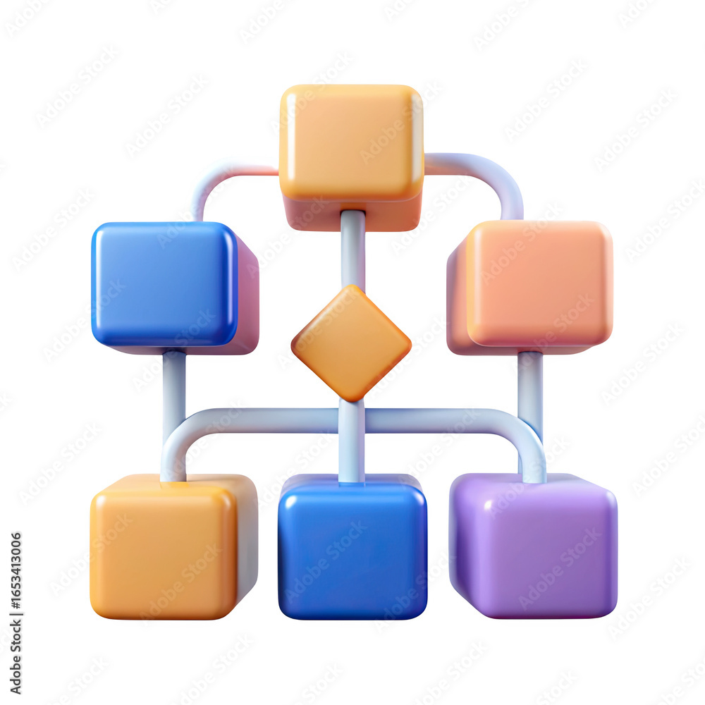 Poster colorful 3d flowchart diagram with blocks and connectors isolated on transparent background