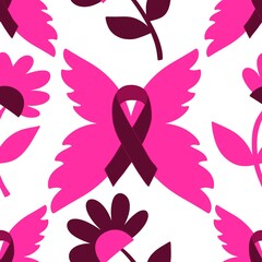 Breast cancer month seamless pink ribbon day mammogram pattern for medical accessories and medicine textiles