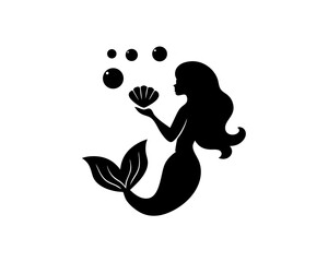 creative details Outline Mermaid Silhouette with Shell and Bubbles Underwater Icon vector illustration.
