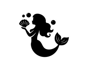 creative details Outline Mermaid Silhouette with Shell and Bubbles Underwater Icon vector illustration.