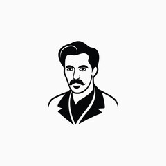 Black and white illustration of a man with a mustache