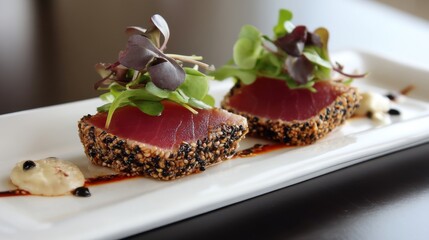 Seared Tuna Tataki with Greens and Sauce