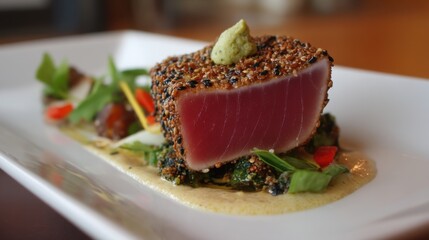 Seared Tuna Steak with Sesame Crust and Salad