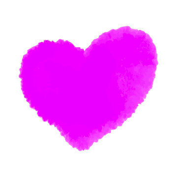 Watercolor violet heart in aquarelle technique. Hand drawn romantic watercolor heart isolated on white background. Concept love and wedding decoration with watercolor heart for Valentines day. 