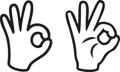 OK Hand Gesture Icon in Minimalist Black and White Line Art