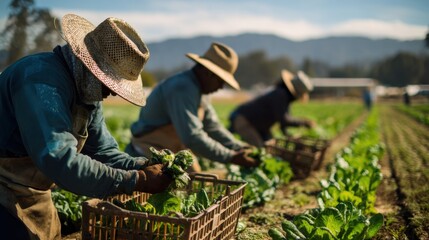 Farmworkers Harvesting Crops Under a Sunny Sky