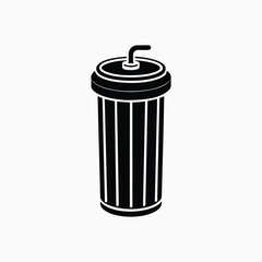 Black silhouette of a disposable cup with a straw drink