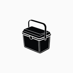 Black silhouette of a portable cooler box on a white background