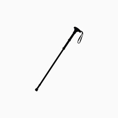 Black Silhouette of a Walking Cane on a White Background