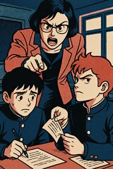 Anime classroom conflict between teacher and students