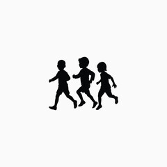 Silhouette of Three Children Running Together kids
