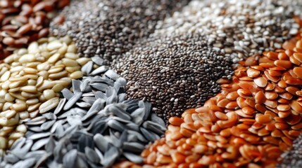 Assorted Seeds: Flax, Chia, Sunflower, and Sesame for Healthy Eating