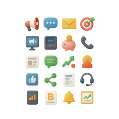 3D Isometric Icons for Digital Marketing and Business Communication graphic design transparency background isolated on a transparent background