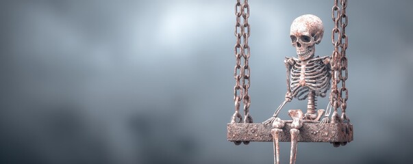 Skeleton Sitting on a Rusty Swing