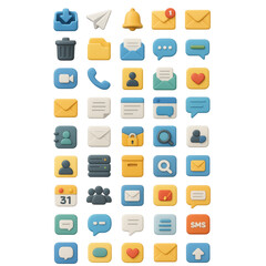 Assortment of 3D Digital Communication and Technology Icons internet transparency background isolated on a transparent background