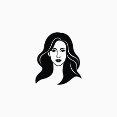 Woman's face with open eyes and wavy hair silhouette