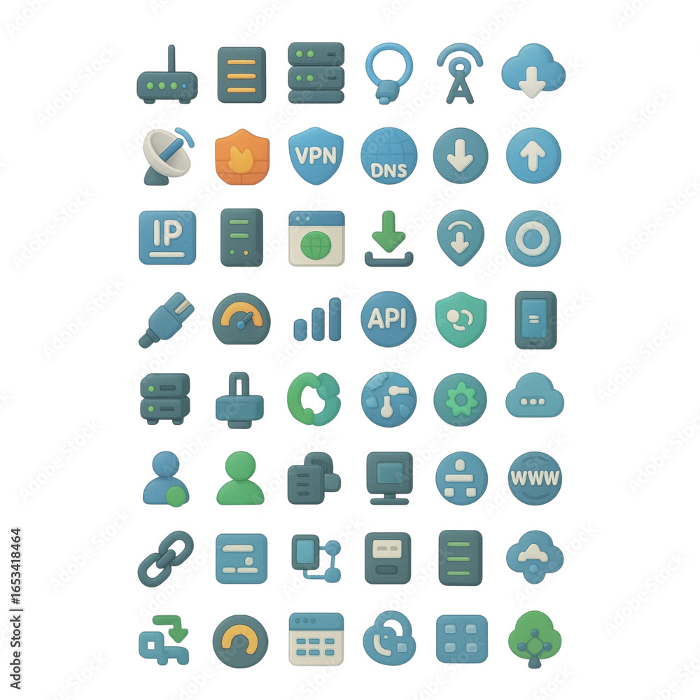 Poster collection of flat icons for networking, internet, and technology concepts computer server transpare