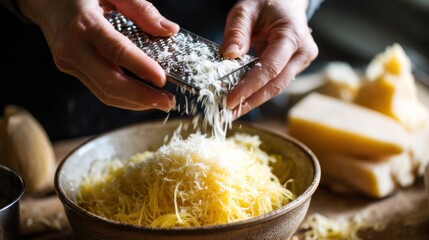 Grated Cheese Preparation: Culinary Art in Motion