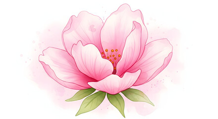 Obraz premium Vector illustration of a soft pink Flower with delicate petals in pink pastel colors. Art of blooming Rose for wedding invitations or childish greeting cards. Botanical drawing for baby girl party