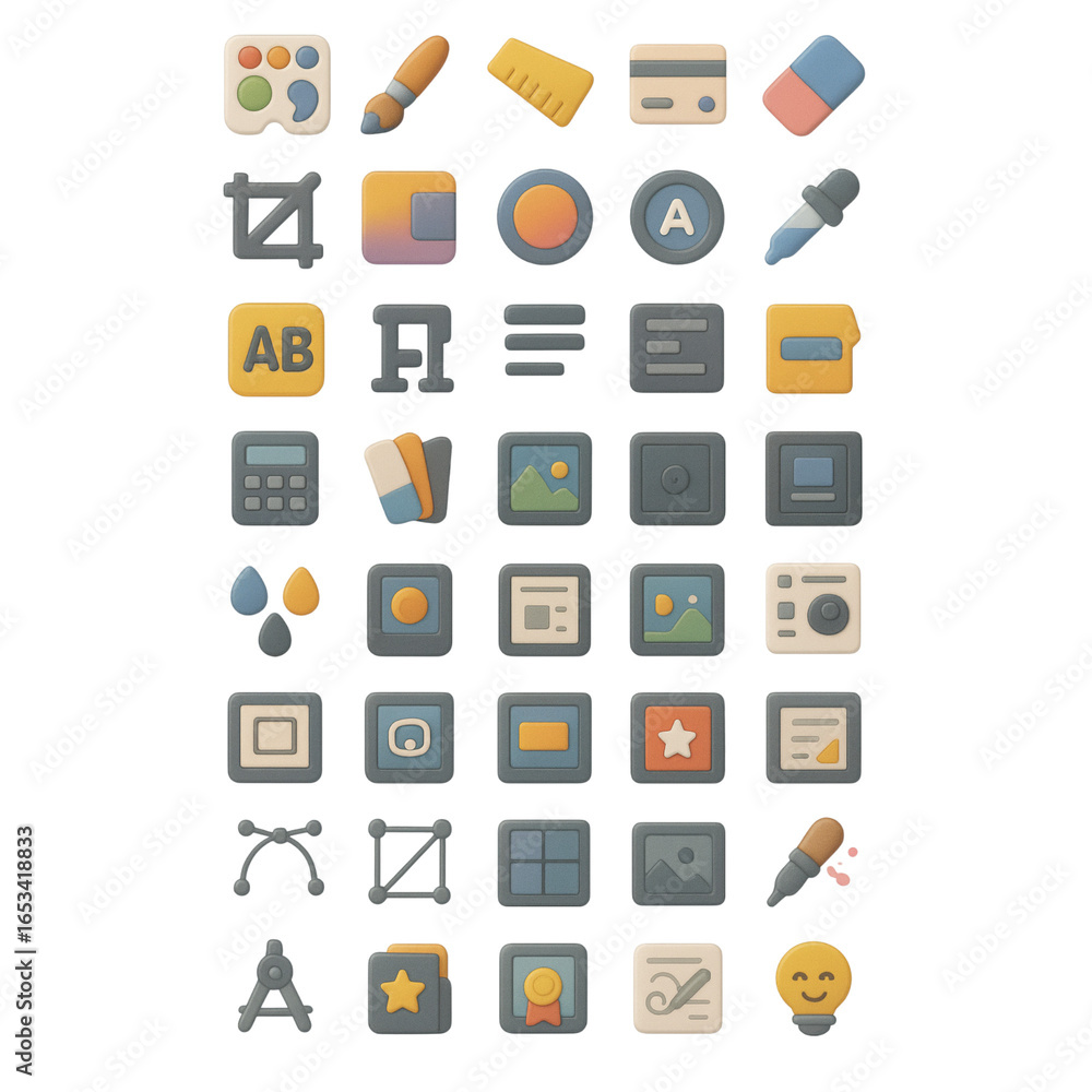 Poster set of 36 3d rendered graphic design and creative tool icons on transparency background black symbol