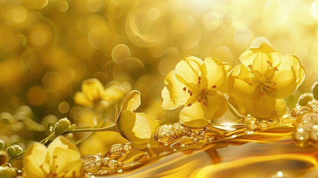 Photorealistic full screen composition of clear rapeseed oil texture liquid