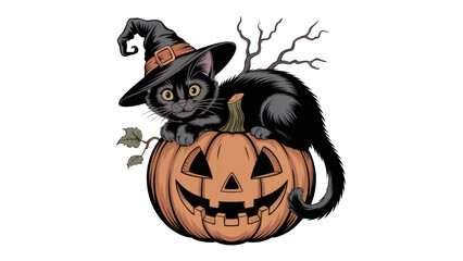 halloween cat with pumpkin
