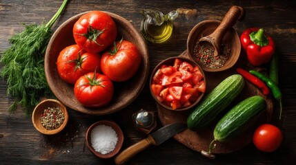 Fresh Harvest: Mediterranean Salad Ingredients on Rustic Wood