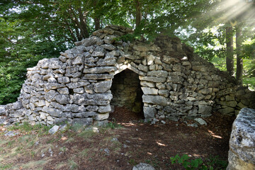 front view of a shepherd's shelter in the majella mountain range in abruzzo