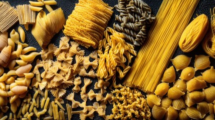Assorted Dried Pasta Varieties Displayed