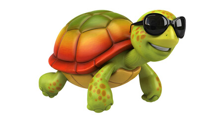 Obraz premium Cartoon turtle wearing sunglasses with a colorful shell, fun, cheerful, and cool appearance.