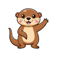 Cute otter cartoon waving its paw, adorable and friendly in style