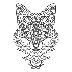 fox head mandala arts isolated on white background