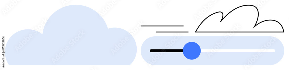 Poster large blue cloud beside a progress slider with gradient and motion lines suggesting speed. ideal for